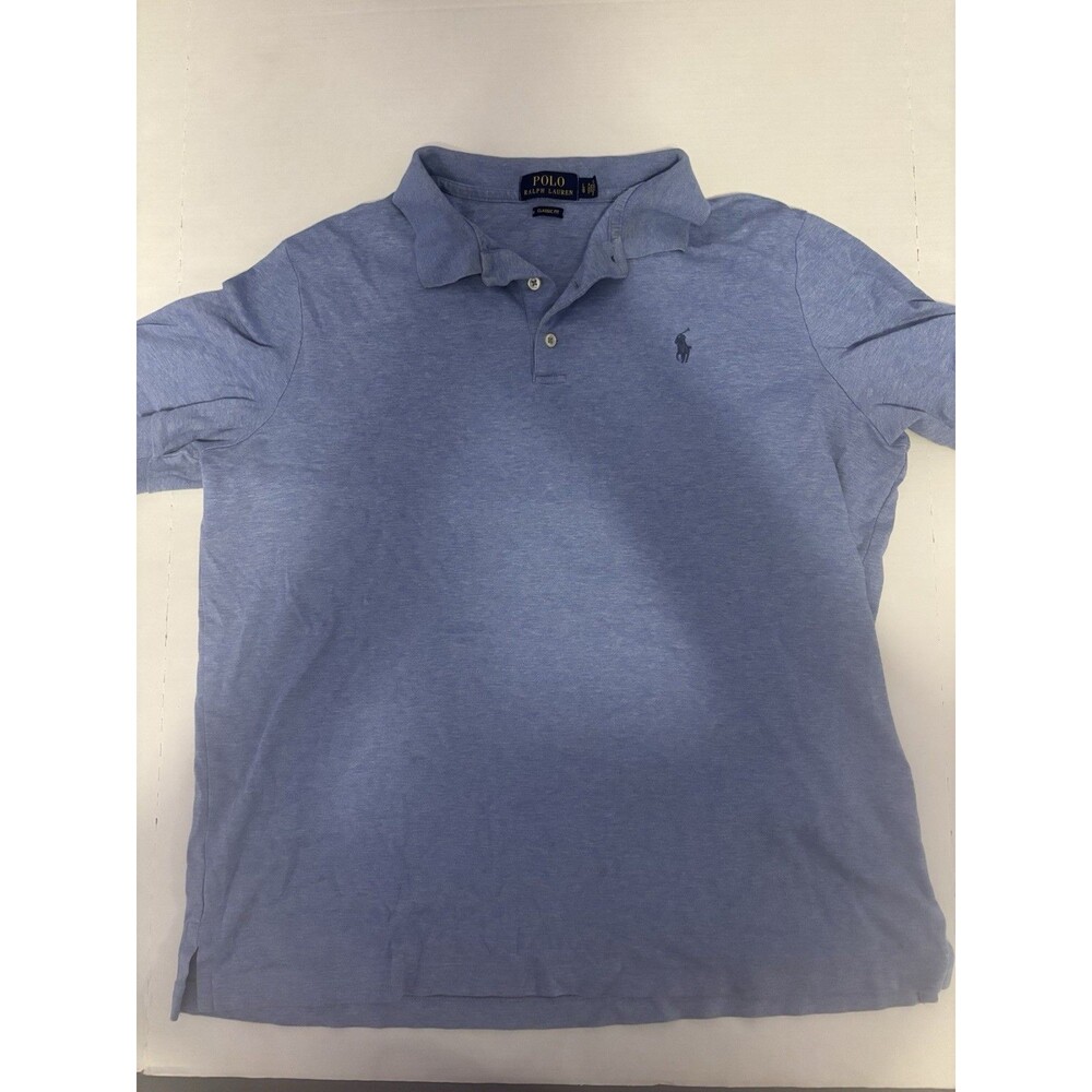 Polo Ralph Lauren Men’s L Blue Solid Cotton Knit Polo Classic Fit Embroidered